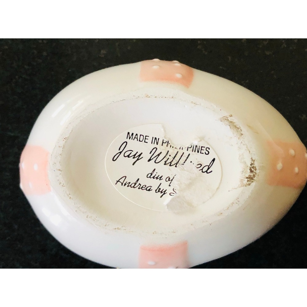 Jay Willfred Andrea by Sadek Egg Trinket Box Pink White & Polka Dot Bow Vintage - Picture 5 of 7